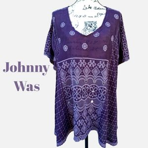 Johnny Was Plum Embroidered Top